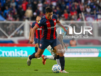 Alexis Cuello of San Lorenzo celebrates after scoring the team's first goal during a Liga Profesional 2024 match between San Lorenzo and Rac...