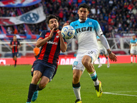 Cerutti of San Lorenzo competes for the ball against Santiago Quiroz of Racing Club during a Liga Profesional 2024 match between San Lorenzo...