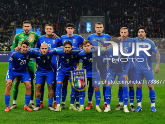 Italy lines up during the UEFA Nations League, League A, Group A2 football match between Italy and France at Stadio San Siro in Milan, Italy...