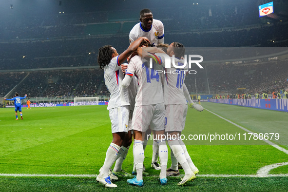 The team (France) celebrates the goal of Adrien Rabiot (France) during the UEFA Nations League, League A, Group A2 football match between It...