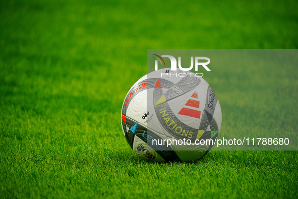 The official Nations League match ball is used during the UEFA Nations League, League A, Group A2 football match between Italy and France in...