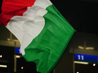 The Italian flag is displayed during the UEFA Nations League, League A, Group A2 football match between Italy and France at Stadio San Siro...