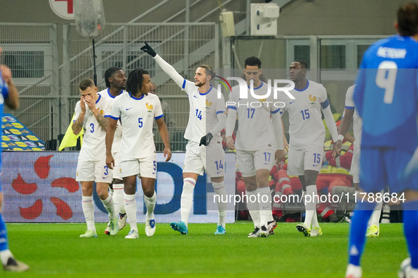 Adrien Rabiot (France) celebrates his goal during the UEFA Nations League, League A, Group A2 football match between Italy and France in Mil...