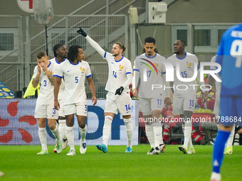 Adrien Rabiot (France) celebrates his goal during the UEFA Nations League, League A, Group A2 football match between Italy and France in Mil...