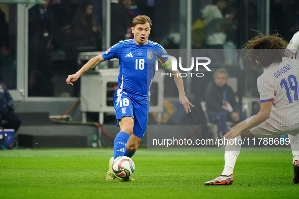 Nicolo' Barella (Italy) participates in the UEFA Nations League, League A, Group A2 football match between Italy and France at Stadio San Si...