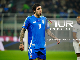 Sandro Tonali (Italy) participates in the UEFA Nations League, League A, Group A2 football match between Italy and France in Milan, Italy, o...