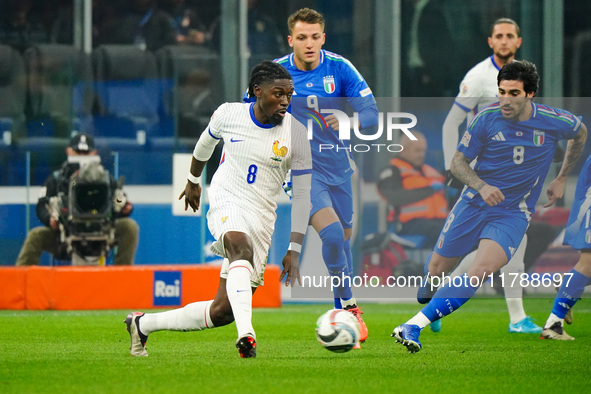 Manu Kone (France) participates in the UEFA Nations League, League A, Group A2 football match between Italy and France at Stadio San Siro in...