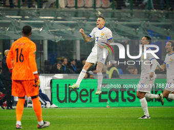 Lucas Digne (France) celebrates his goal during the UEFA Nations League, League A, Group A2 football match between Italy and France at Stadi...