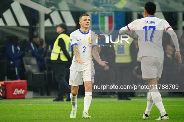 Lucas Digne (France) celebrates his goal during the UEFA Nations League, League A, Group A2 football match between Italy and France at Stadi...