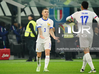 Lucas Digne (France) celebrates his goal during the UEFA Nations League, League A, Group A2 football match between Italy and France at Stadi...