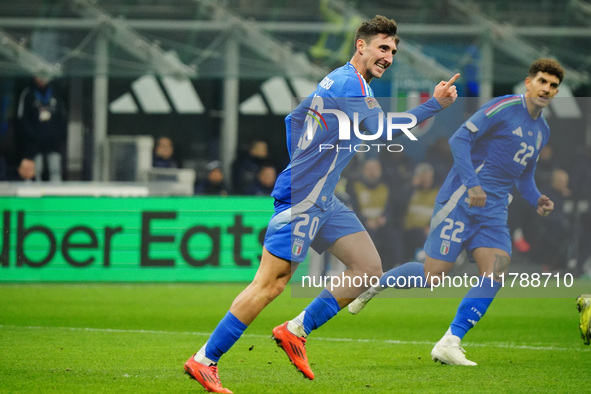 Andrea Cambiaso (Italy) celebrates his goal during the UEFA Nations League, League A, Group A2 football match between Italy and France in Mi...