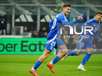 Andrea Cambiaso (Italy) celebrates his goal during the UEFA Nations League, League A, Group A2 football match between Italy and France in Mi...