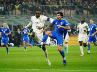 Sandro Tonali (Italy) and Ibrahima Konate (France) participate in the UEFA Nations League, League A, Group A2 football match between Italy a...