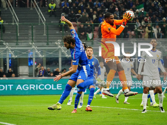 Mike Maignan (France) participates in the UEFA Nations League, League A, Group A2 football match between Italy and France in Milan, Italy, o...