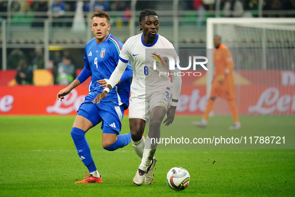 Manu Kone (France) participates in the UEFA Nations League, League A, Group A2 football match between Italy and France at Stadio San Siro in...