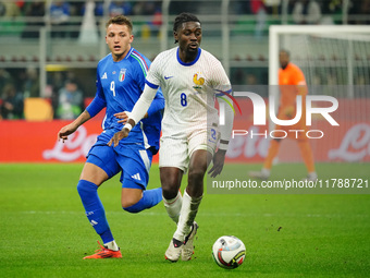 Manu Kone (France) participates in the UEFA Nations League, League A, Group A2 football match between Italy and France at Stadio San Siro in...