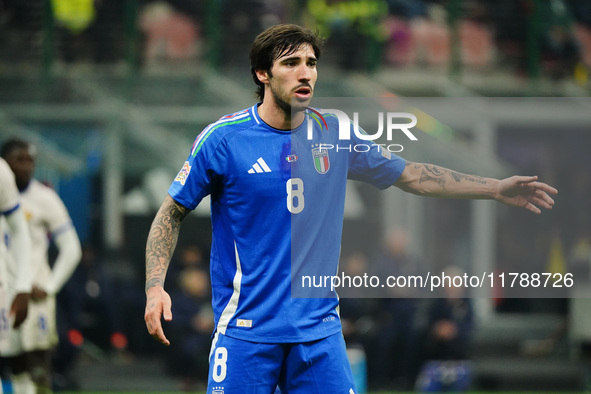 Sandro Tonali (Italy) participates in the UEFA Nations League, League A, Group A2 football match between Italy and France in Milan, Italy, o...