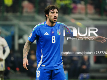 Sandro Tonali (Italy) participates in the UEFA Nations League, League A, Group A2 football match between Italy and France in Milan, Italy, o...