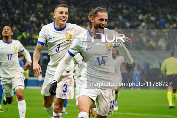 Adrien Rabiot (France) celebrates his goal during the UEFA Nations League, League A, Group A2 football match between Italy and France in Mil...