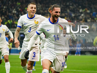 Adrien Rabiot (France) celebrates his goal during the UEFA Nations League, League A, Group A2 football match between Italy and France in Mil...