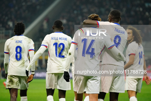 Adrien Rabiot (France) celebrates the goal with Marcus Thuram (France) during the UEFA Nations League, League A, Group A2 football match bet...