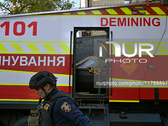 A fragment of a Russian missile is in a demining truck after being removed by State Emergency Service workers from a five-storey apartment b...