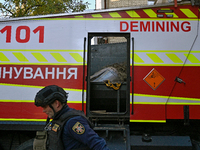 A fragment of a Russian missile is in a demining truck after being removed by State Emergency Service workers from a five-storey apartment b...