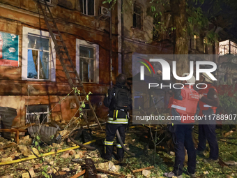 A response effort to a fire in a three-story residential building caused by a Russian missile and drone attack is underway in central Odesa,...