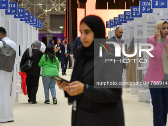 People arrive at the opening ceremony of the ROWAD Entrepreneurship Conference and the Arab SMEs Summit 2024 in Doha, Qatar, on November 18,...