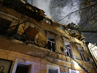 A three-storey residential building in downtown Odesa, Ukraine, is damaged by a Russian missile and drone attack on November 15, 2024. (