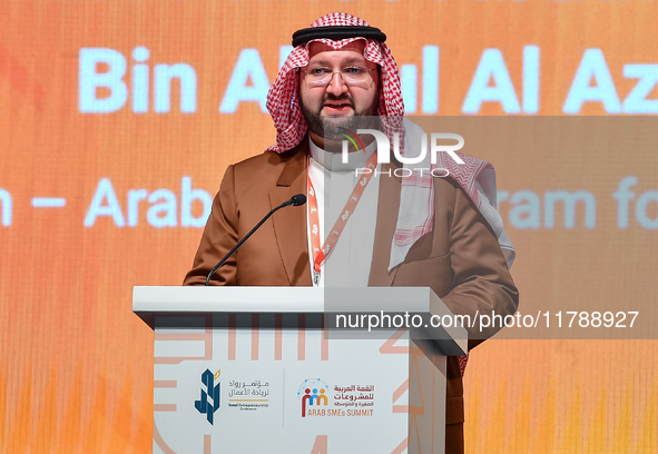 Prince Abdul Aziz bin Talal bin Abdul Aziz Al Saud, Chairman of the Arab Gulf Program for Development (AGFUND), delivers a speech during the...