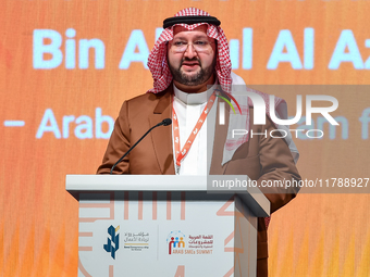 Prince Abdul Aziz bin Talal bin Abdul Aziz Al Saud, Chairman of the Arab Gulf Program for Development (AGFUND), delivers a speech during the...