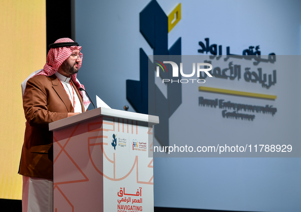 Prince Abdul Aziz bin Talal bin Abdul Aziz Al Saud, Chairman of the Arab Gulf Program for Development (AGFUND), delivers a speech during the...