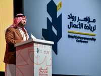 Prince Abdul Aziz bin Talal bin Abdul Aziz Al Saud, Chairman of the Arab Gulf Program for Development (AGFUND), delivers a speech during the...