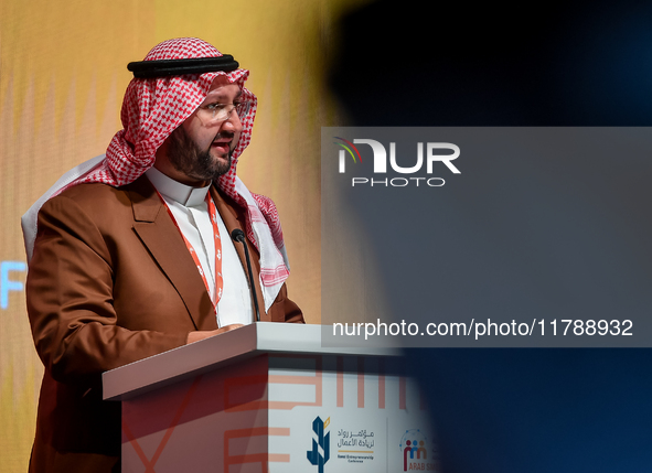 Prince Abdul Aziz bin Talal bin Abdul Aziz Al Saud, Chairman of the Arab Gulf Program for Development (AGFUND), delivers a speech during the...