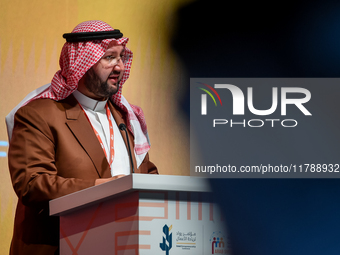 Prince Abdul Aziz bin Talal bin Abdul Aziz Al Saud, Chairman of the Arab Gulf Program for Development (AGFUND), delivers a speech during the...