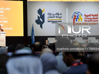 Prince Abdul Aziz bin Talal bin Abdul Aziz Al Saud, Chairman of the Arab Gulf Program for Development (AGFUND), delivers a speech during the...