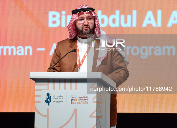 Prince Abdul Aziz bin Talal bin Abdul Aziz Al Saud, Chairman of the Arab Gulf Program for Development (AGFUND), delivers a speech during the...