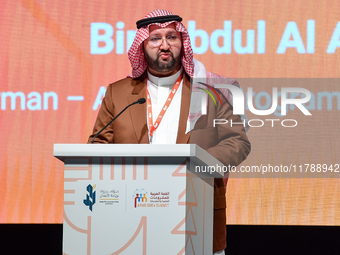 Prince Abdul Aziz bin Talal bin Abdul Aziz Al Saud, Chairman of the Arab Gulf Program for Development (AGFUND), delivers a speech during the...