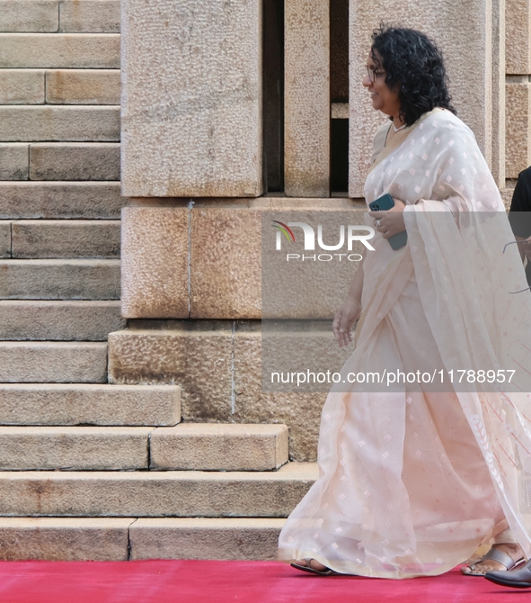 Sri Lankan Prime Minister Harini Amarasuriya walks to take a photograph with the newly appointed cabinet ministers at the president's office...