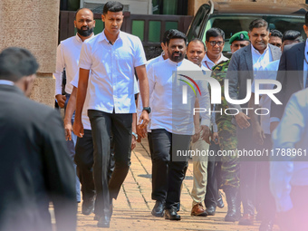 Sri Lankan President Anura Kumara Dissanayake arrives to take a photograph with newly appointed cabinet ministers at the president's office...