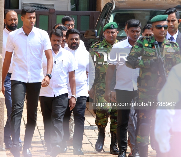 Sri Lankan President Anura Kumara Dissanayake arrives to take a photograph with newly appointed cabinet ministers at the president's office...