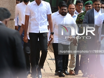 Sri Lankan President Anura Kumara Dissanayake arrives to take a photograph with newly appointed cabinet ministers at the president's office...