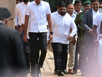 Sri Lankan President Anura Kumara Dissanayake arrives to take a photograph with newly appointed cabinet ministers at the president's office...