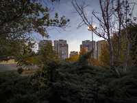 A view of housing complexes in the Chigger neighborhood in northwestern Tehran, Iran, on November 17, 2024, at sunset. (