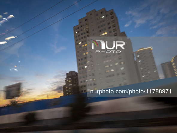 A view of housing complexes in the Chigger neighborhood in northwestern Tehran, Iran, on November 17, 2024, at sunset. 