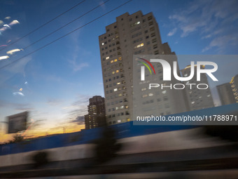 A view of housing complexes in the Chigger neighborhood in northwestern Tehran, Iran, on November 17, 2024, at sunset. (