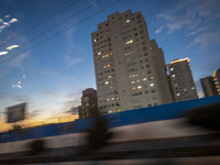 A view of housing complexes in the Chigger neighborhood in northwestern Tehran, Iran, on November 17, 2024, at sunset. (