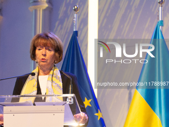 Henriette Reker, the mayor of Cologne, speaks during the opening of the Ukraine Conference of NRW at Flora Hall in Cologne, Germany, on Nove...