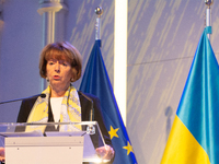 Henriette Reker, the mayor of Cologne, speaks during the opening of the Ukraine Conference of NRW at Flora Hall in Cologne, Germany, on Nove...